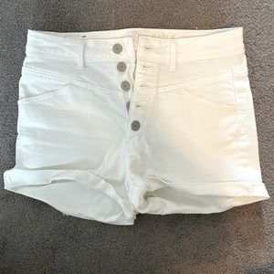 High Rise Button White Jean Shorts